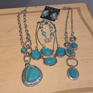 Mixed Costume Jewelry Silver and Turquoise Necklace Sets